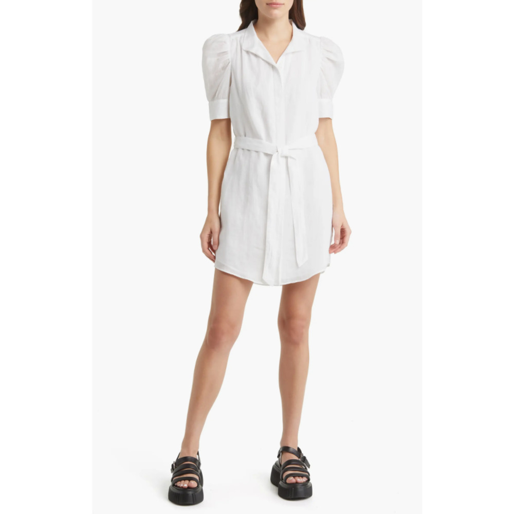 NWT FRAME Gillian Puff Sleeve Cotton Shirtdress Women's White Blanc Size XS $398